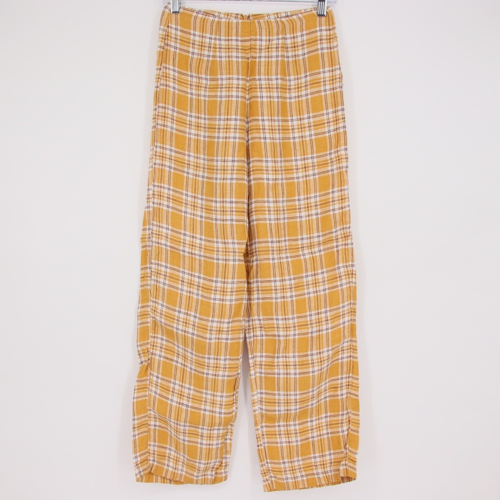 Reformation Women's Yellow Plaid Linen Noble Pants & Atlas Crop Top Set Size 2 - Picture 7 of 10